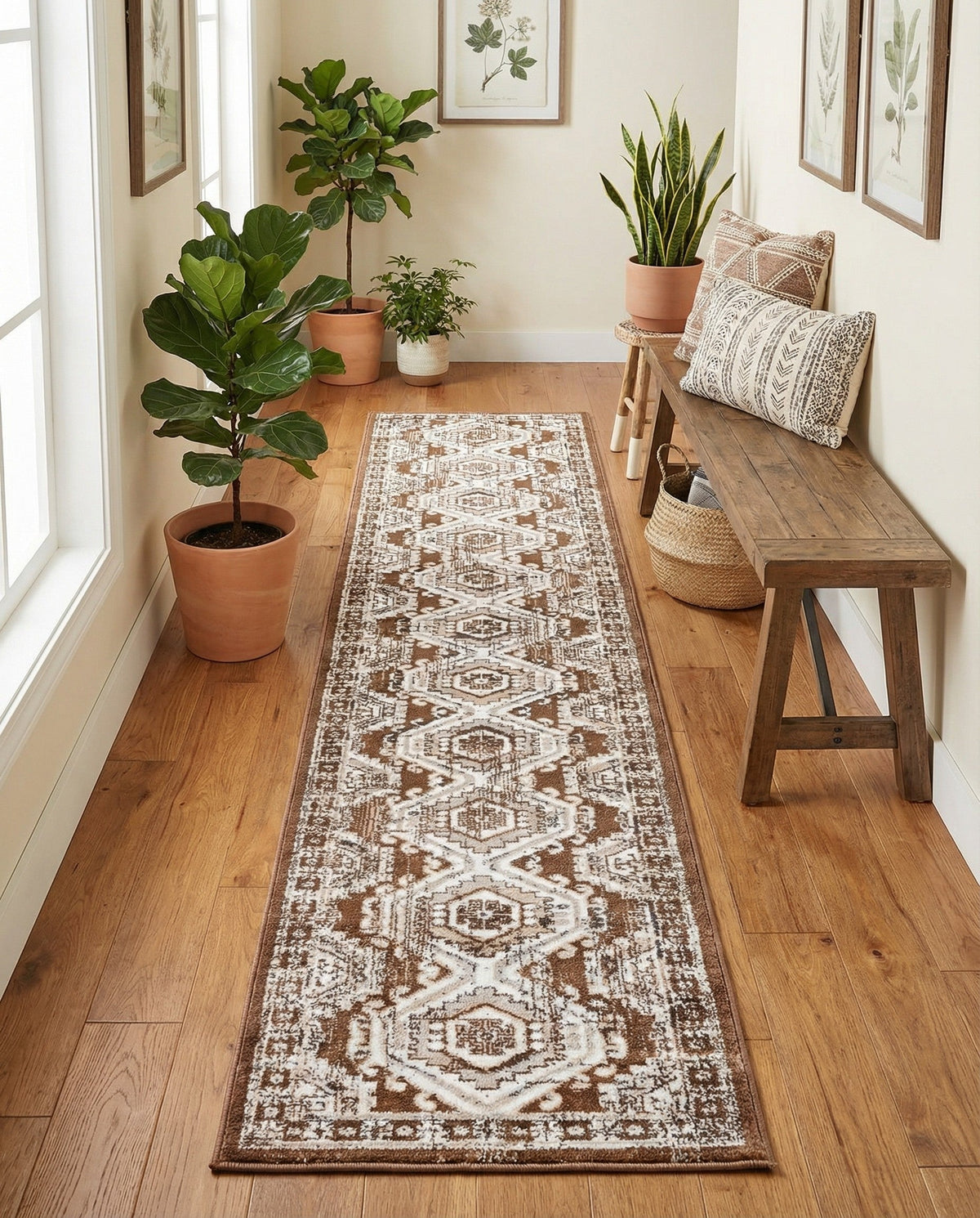 Savannah Elegance Collection Area Rug -  Tybee (Brown) Runner Brown  lifestyle 91