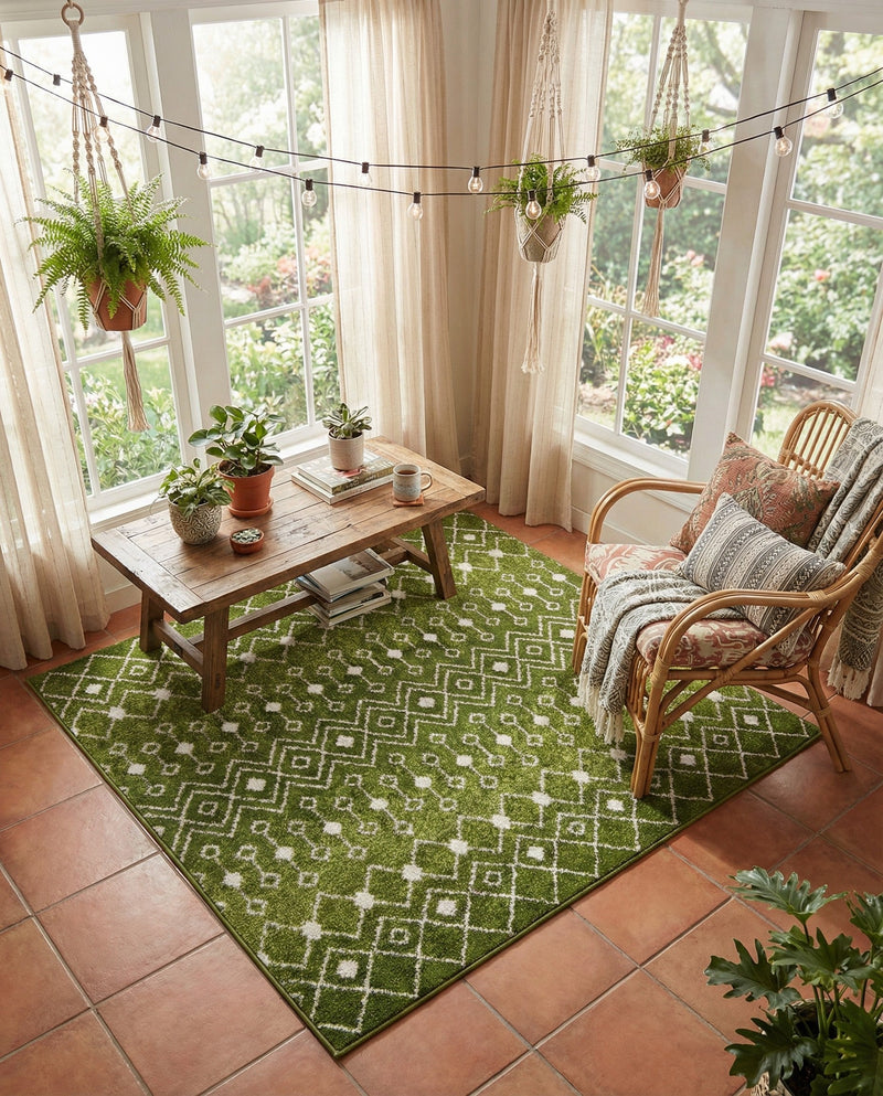 Mediterranean Lattice Collection Area Rug - Santorini (Green) Square Green  lifestyle 35