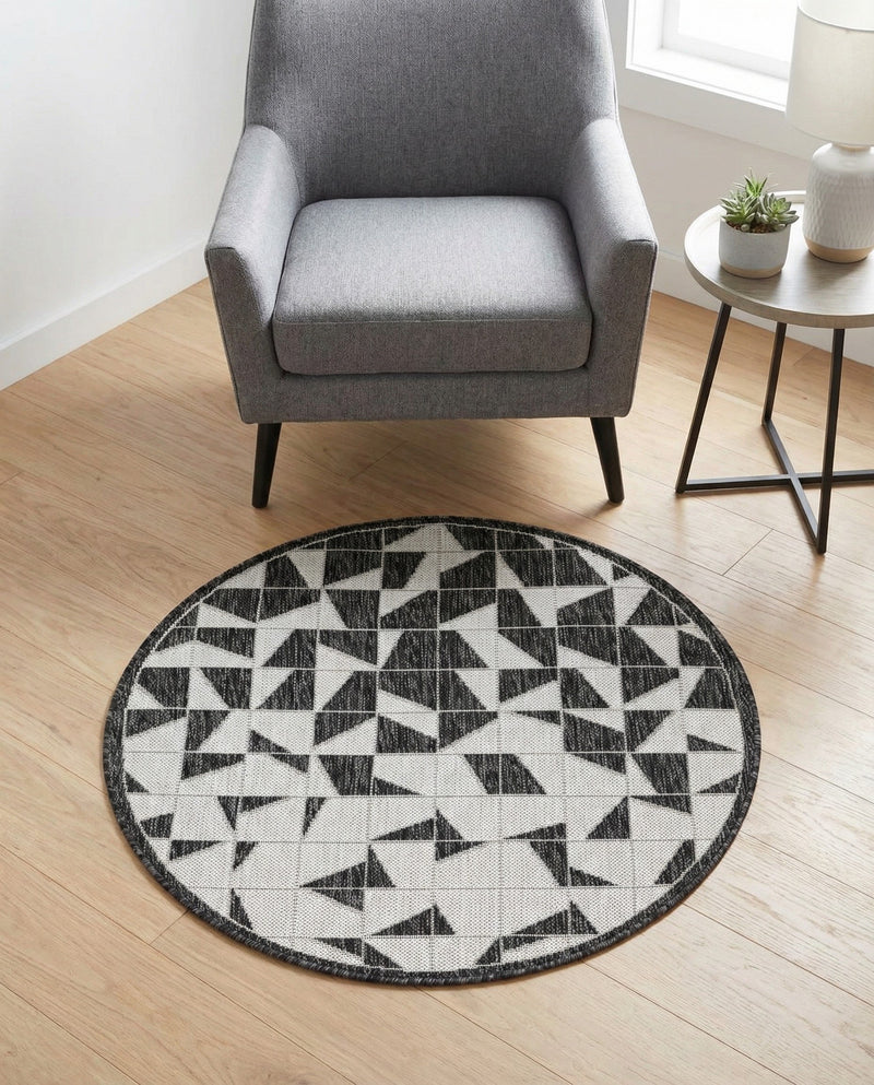Urban Terrace Collection Area Rug -  Mercer Round Black and White  lifestyle 58