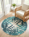 Seaside Blooms Collection Area Rug -  Provence Round Teal blue  lifestyle 61