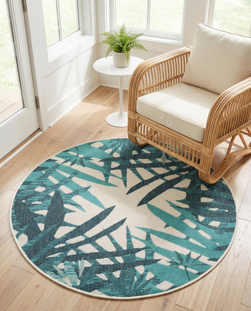 Seaside Blooms Collection Area Rug -  Provence Round Teal blue  lifestyle 61