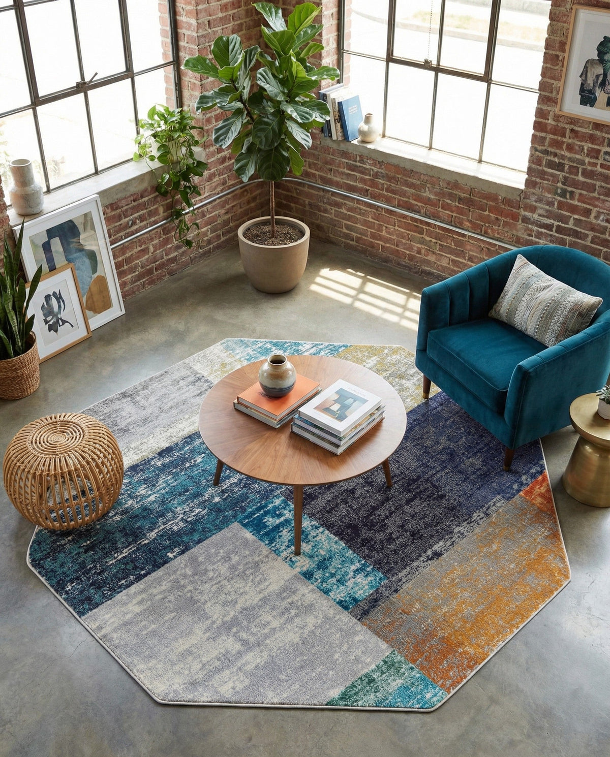 Colorburst Oasis Collection Area Rug - Palette Octagon Multi  lifestyle 53