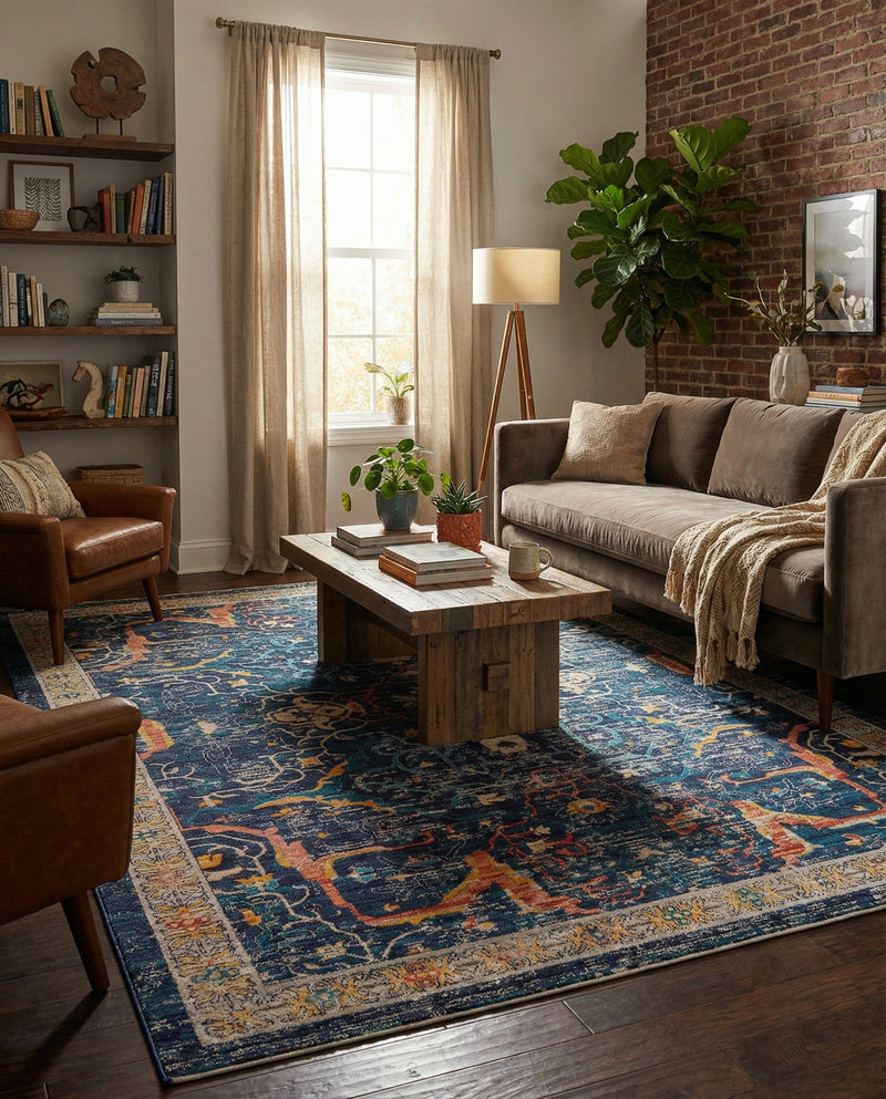 Seville Stripes Collection Area Rug -  Malaga (Navy Blue) Rectangle Navy Blue  lifestyle 6