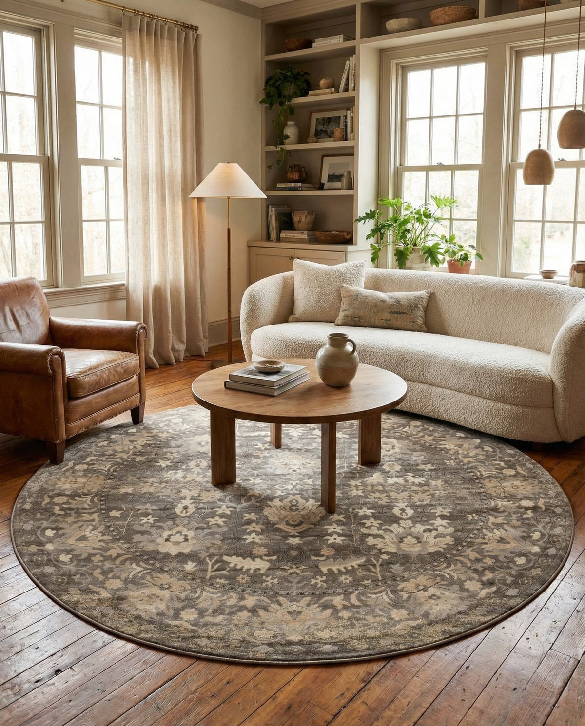 Cascade Range Collection Area Rug -  Shasta (Gray) Round Gray  lifestyle 97
