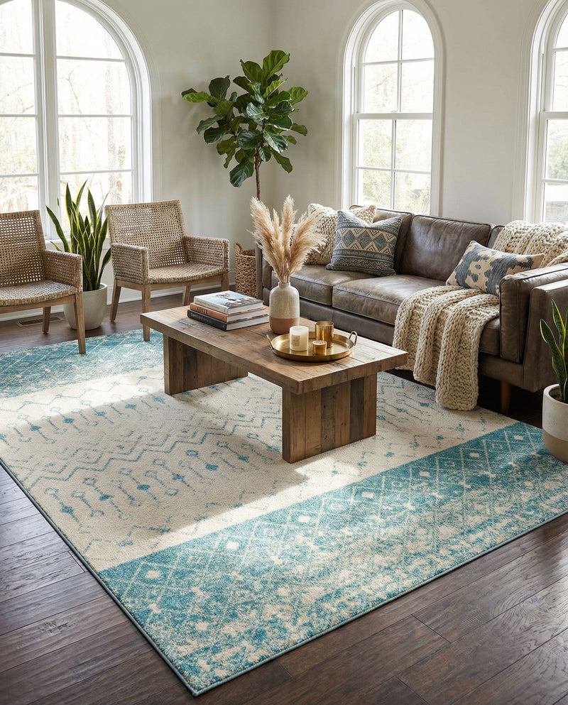 Mediterranean Lattice Collection Area Rug -  Casablanca (Ivory Blue) Rectangle Ivory Blue  lifestyle 14