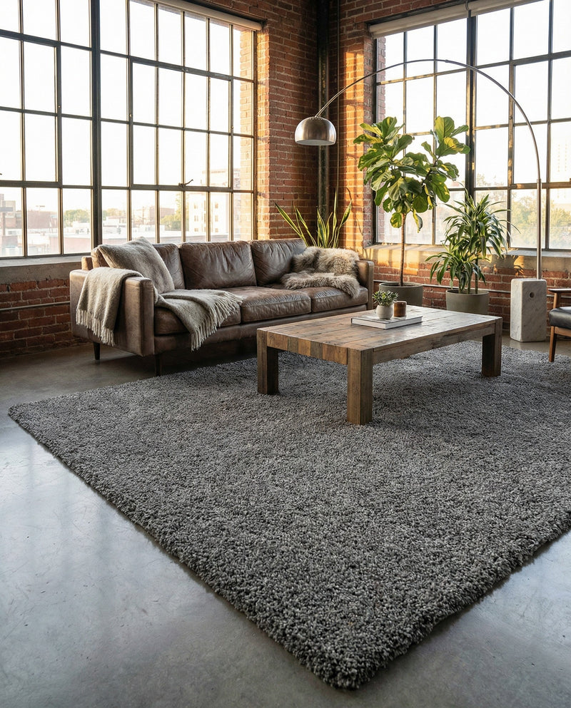 Solid Shag Seaside Collection Area Rug - Azure Cove (Gray) Rectangle Gray  lifestyle 12