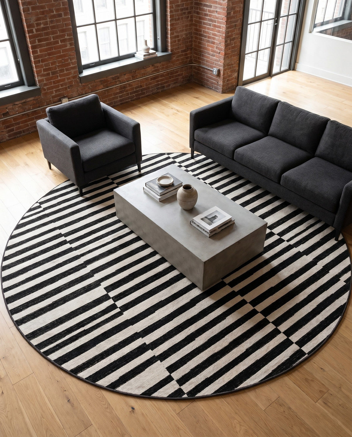 Soho Elegance Collection Area Rug -  Hudson (Black) Round Black  lifestyle 95