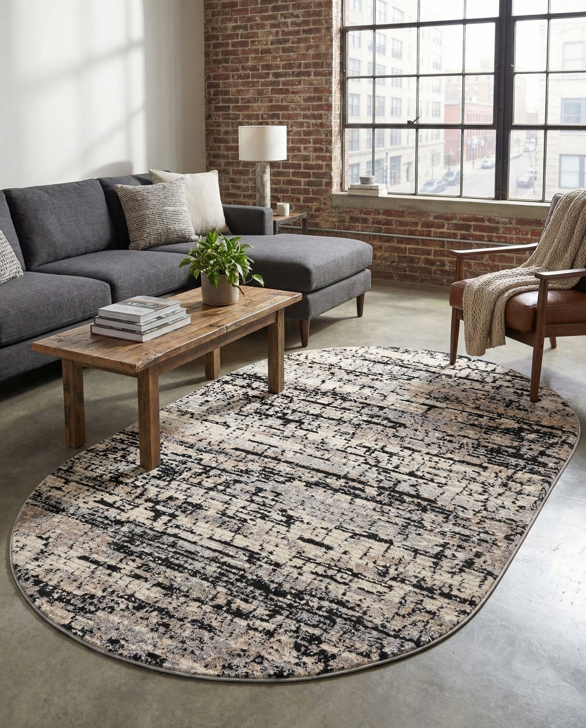 Santa Fe Trails Collection Area Rug -  Chaparral Oval Gray  lifestyle 103
