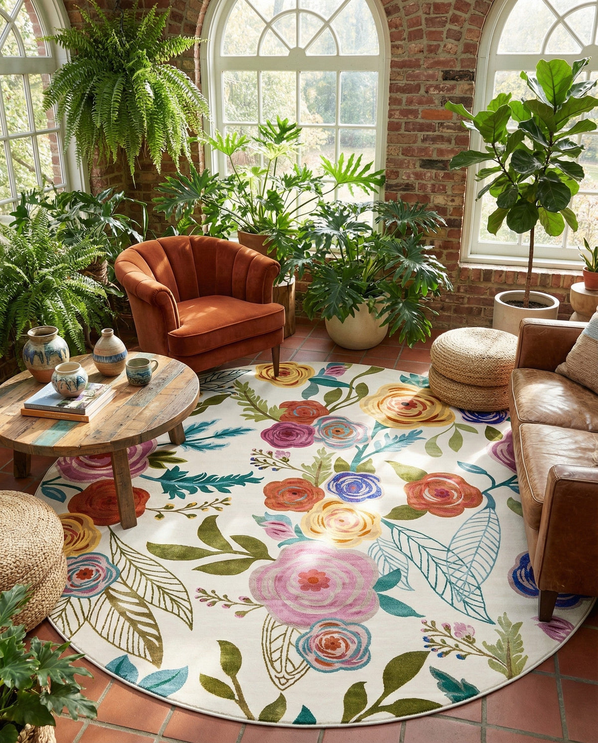 Meadow Breeze Collection Area Rug -  Petal Round Ivory  lifestyle 57