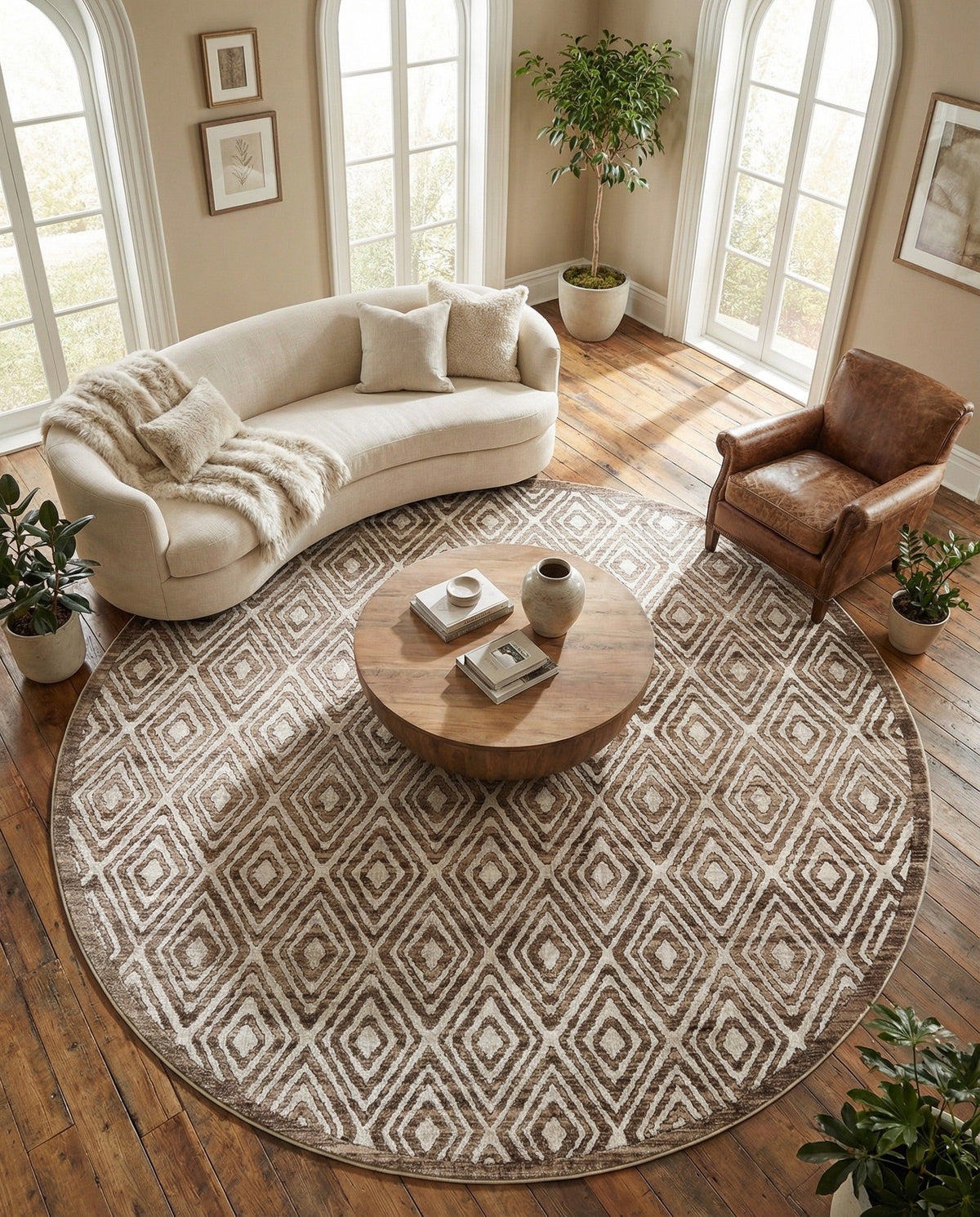 Sanctuary Retreat Collection Area Rug -  Oasis Round Chocolate Brown  lifestyle 174