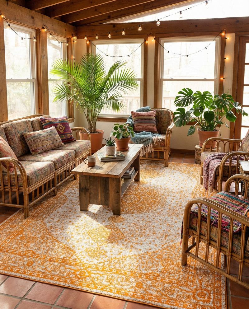 Dover Terrace Collection Area Rug - Marina (Orange) Rectangle Orange  lifestyle 16