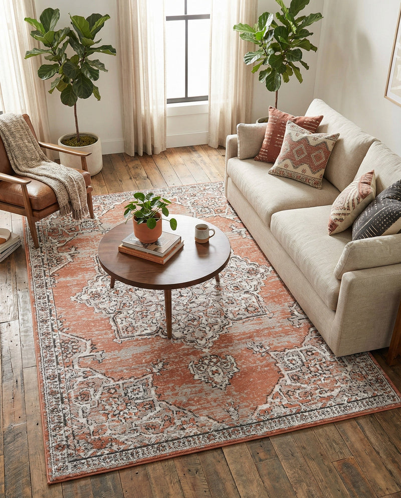 Mykonos Manor Collection Area Rug -  Tinos (Salmon Pink) Rectangle Salmon Pink  lifestyle 6