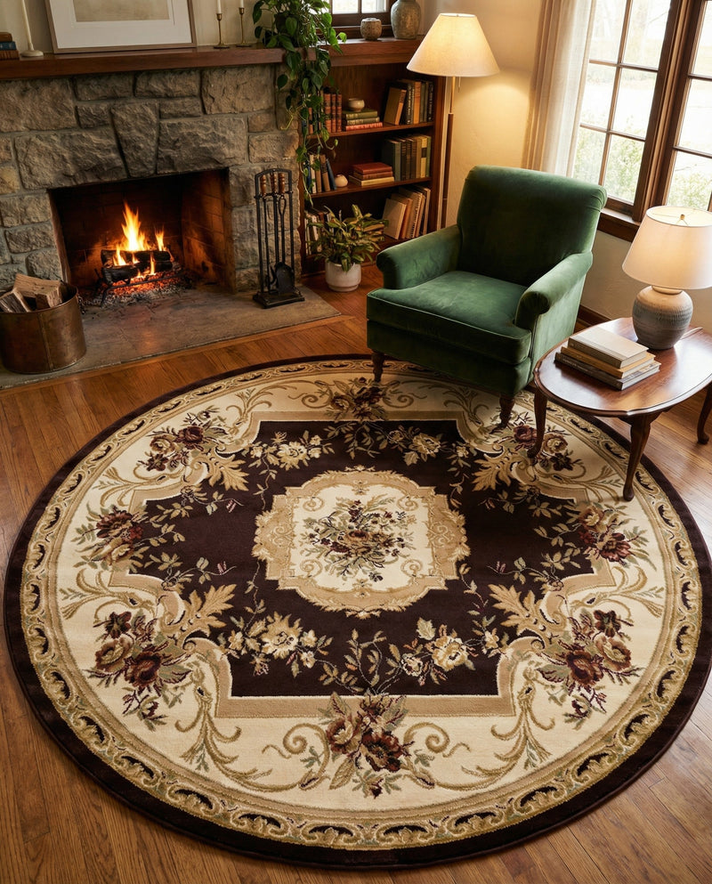 Versailles Elegance Collection Area Rug -  Louveciennes (Brown) Round Brown  lifestyle 41