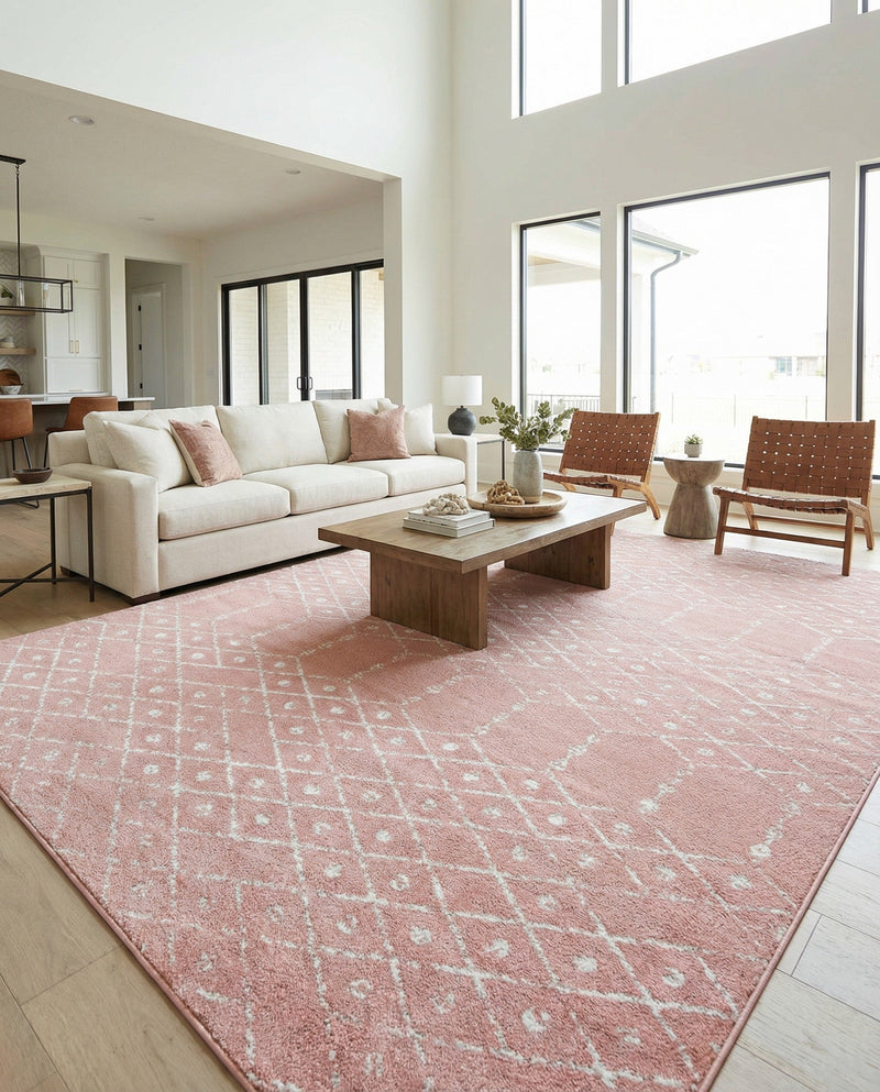 Marrakesh Lattice Collection Area Rug - Casablanca (Rose Pink) Rectangle Rose Pink  lifestyle 17