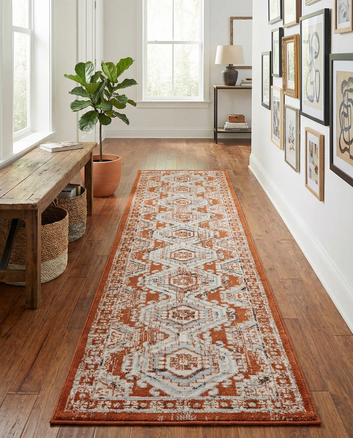 Savannah Elegance Collection Area Rug -  Tybee (Terracotta) Runner Terracotta  lifestyle 104
