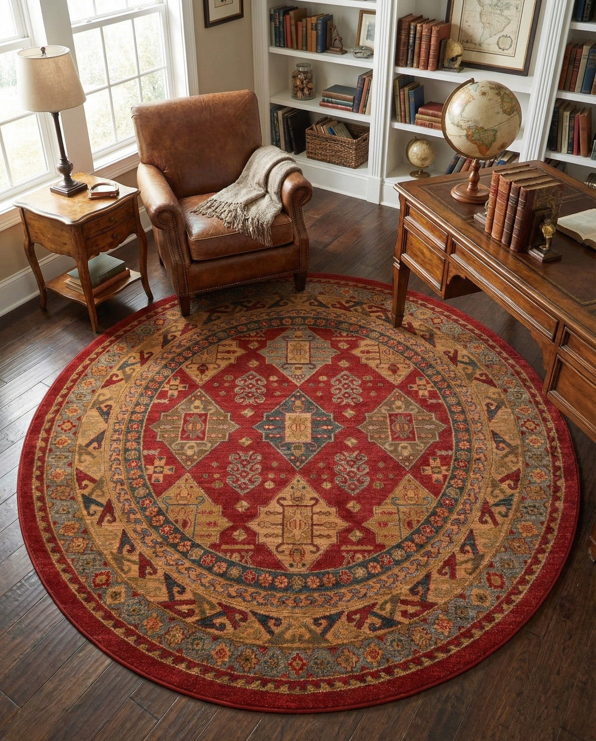 Persian Elegance Collection Area Rug -  Tabriz Round Red  lifestyle 43