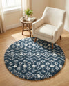 Berber Lattice Shag Collection Area Rug - Atlas (Navy Blue) Round Navy Blue  lifestyle 68