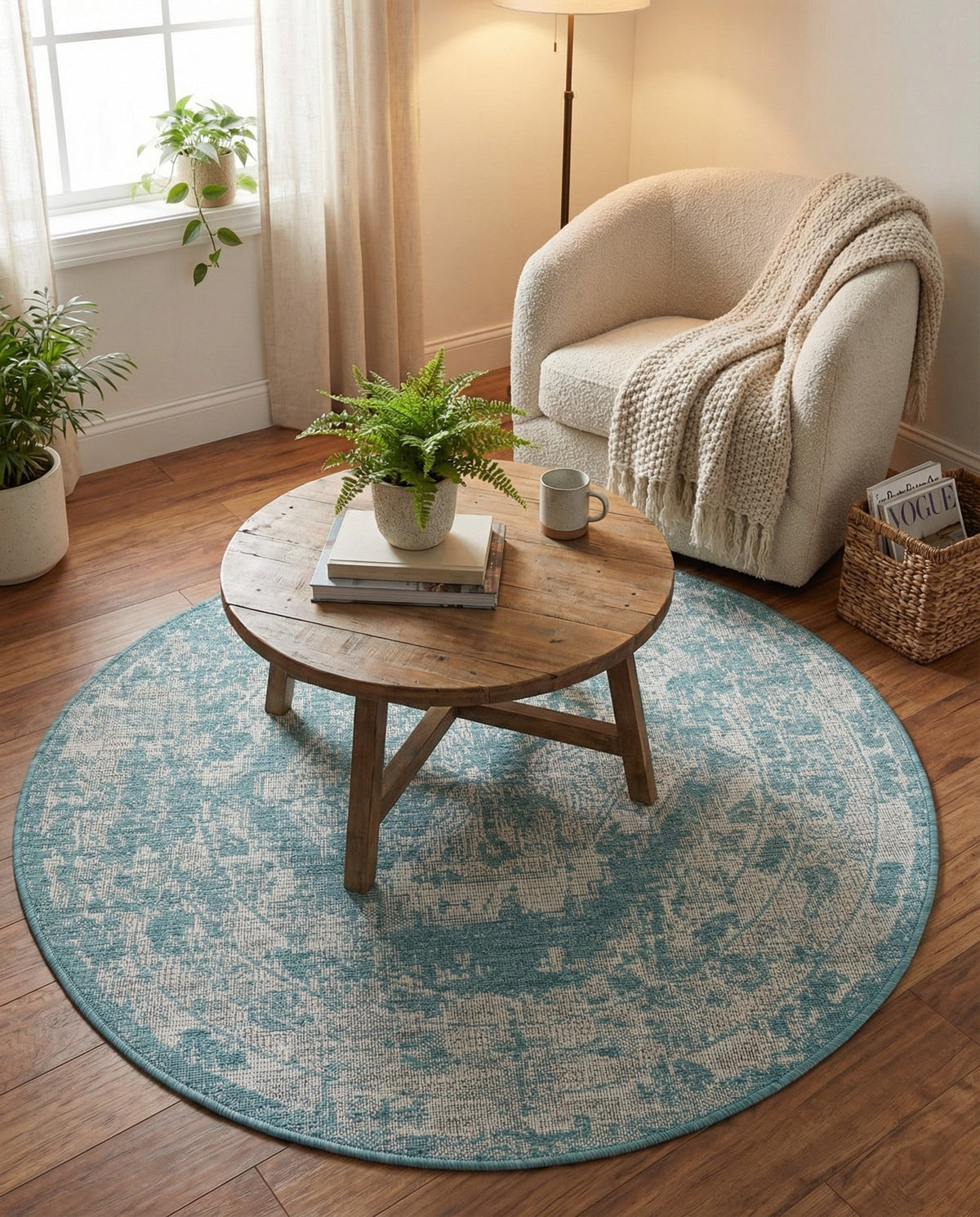 Patio Heritage Collection Area Rug -  Augusta (Aqua) Round Aqua  lifestyle 108