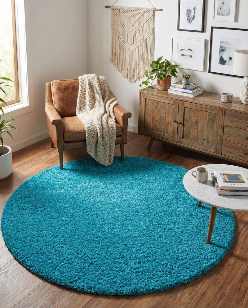 Plush Oasis Collection Area Rug - Serenity (Turquoise) Round Turquoise  lifestyle 65