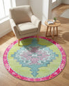Heritage Elegance Collection Area Rug -  Winterthur (Green) Round Green  lifestyle 56