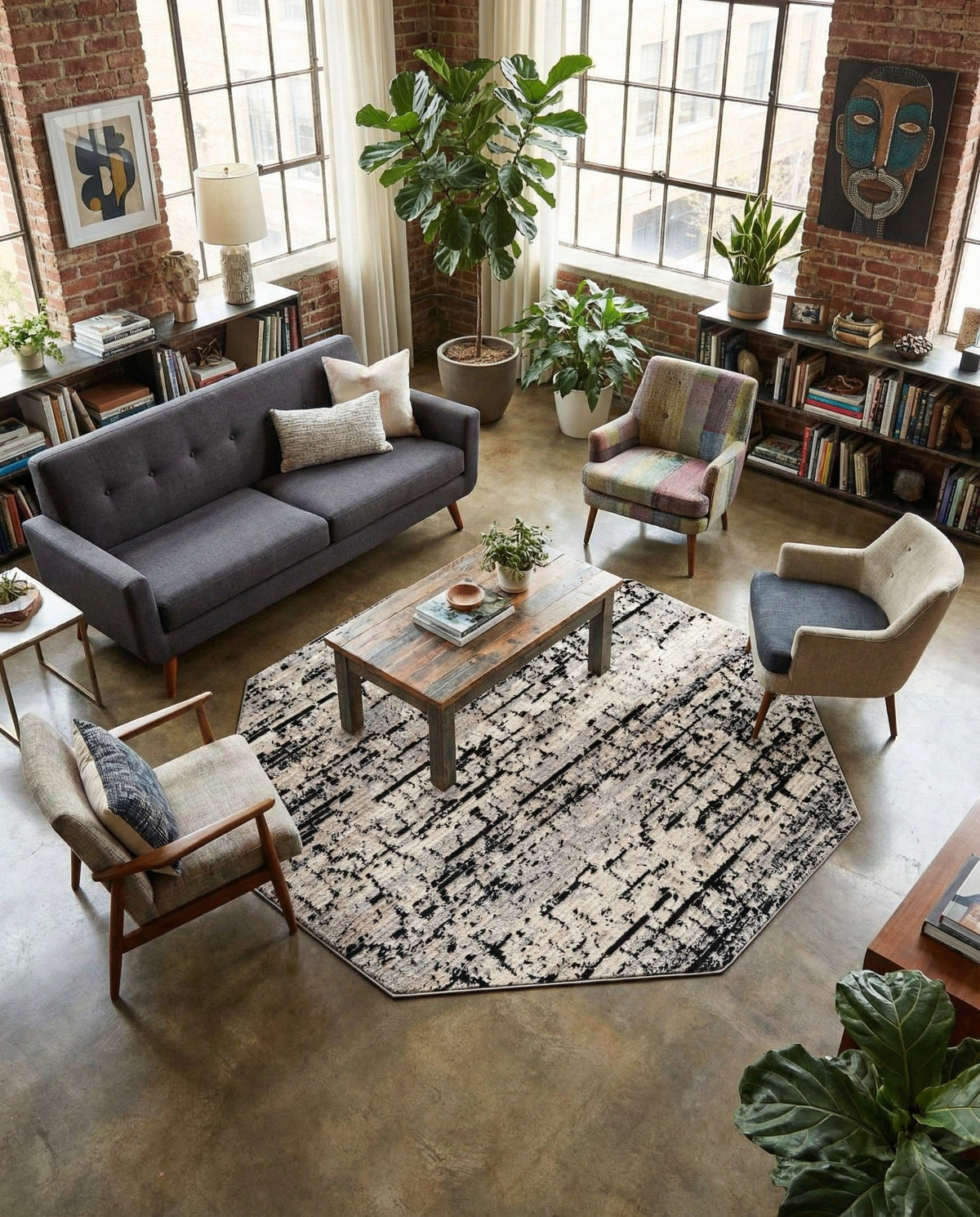 Santa Fe Trails Collection Area Rug -  Chaparral Octagon Gray  lifestyle 99