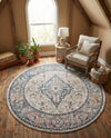 Seville Stripes Collection Area Rug - Cadiz (Blue) Round Blue  lifestyle 62