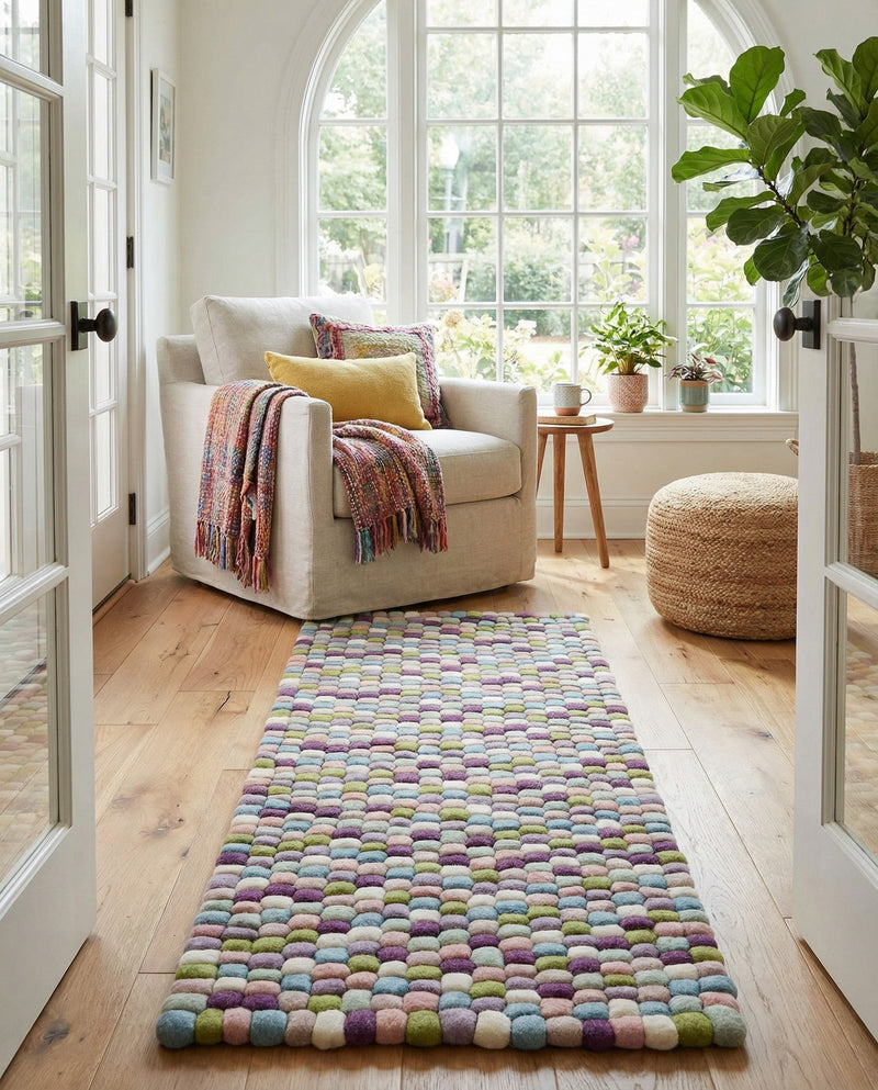 Woolen Sphere Collection Area Rug - Orbsburg (Pink and Purple) Runner Pink and Purple  lifestyle 28