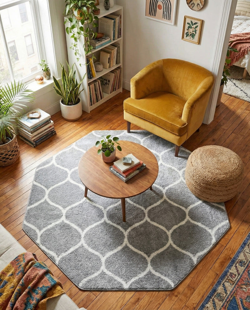 Trellis Mosaic Collection Area Rug -  Pergolatown (Light Gray) Octagon Light Gray  lifestyle 80