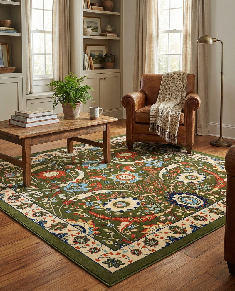 Tabriz Tapestry Collection Area Rug - Sahand (Green) Square Green  lifestyle 32