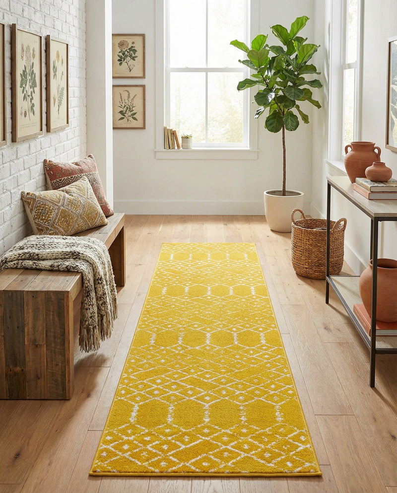 Marrakesh Lattice Collection Area Rug - Casablanca (Yellow) Runner Yellow  lifestyle 76