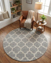 Lattice Gardens Collection Area Rug -  Bloomfield (Light Gray) Round Light Gray  lifestyle 27