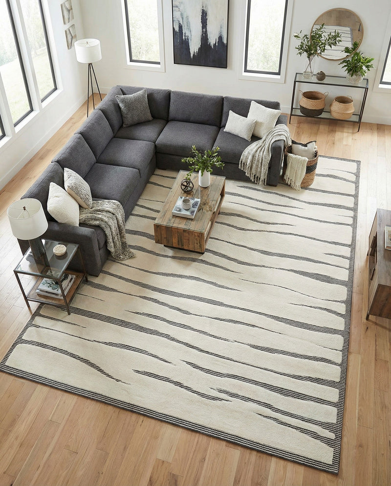 Monochrome Collection Area Rug - Slate Rectangle Ivory White  lifestyle 23