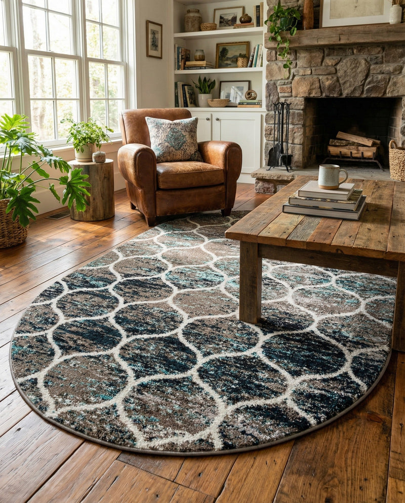 Trellis Mosaic Collection Area Rug -  Pergolatown (Blue Multi) Oval Blue Multi  lifestyle 87