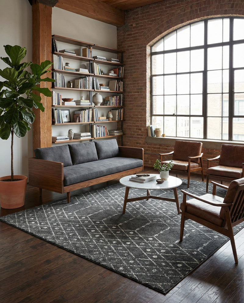 Marrakesh Lattice Collection Area Rug - Casablanca (Charcoal Gray) Rectangle Charcoal Gray  lifestyle 13