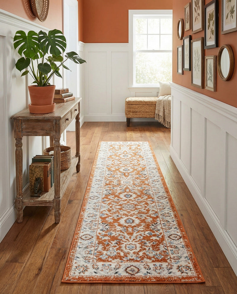 Savannah Elegance Collection Area Rug - Augusta (Rust Red) Runner Rust Red  lifestyle 77