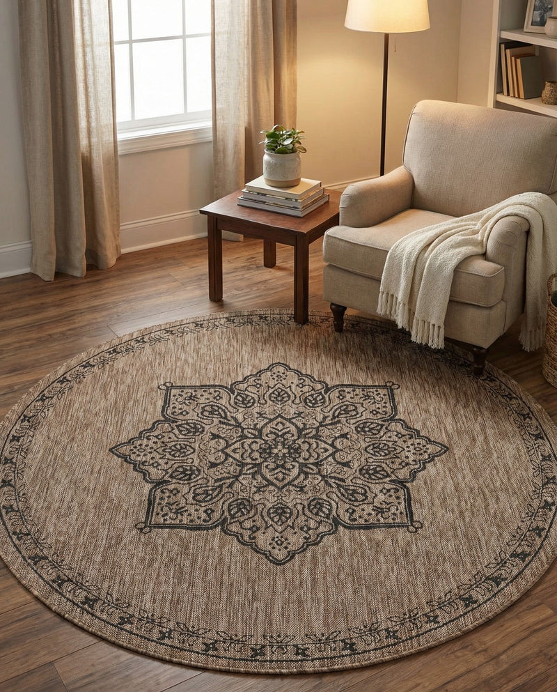 Patio Heritage Collection Area Rug -  Charleston (Beige) Round Beige  lifestyle 71