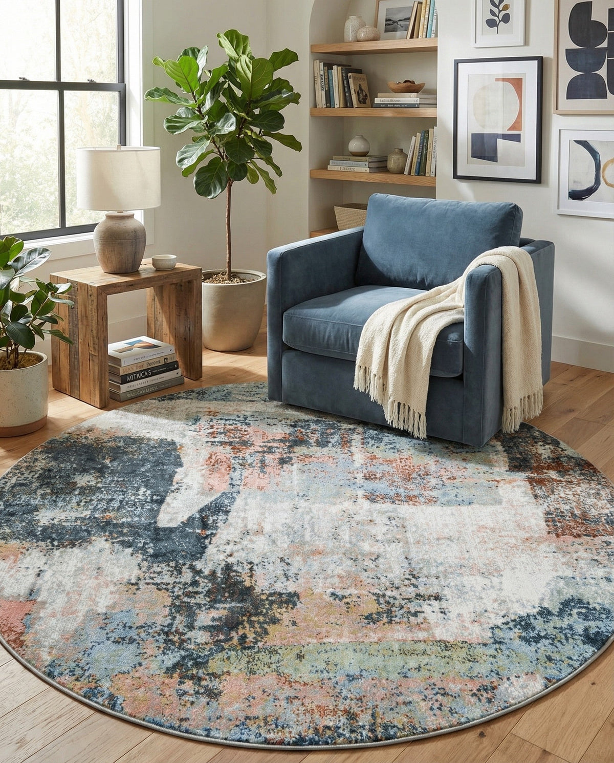 Aegean Elegance Washables Collection Area Rug -  Hydra Round Multi  lifestyle 80