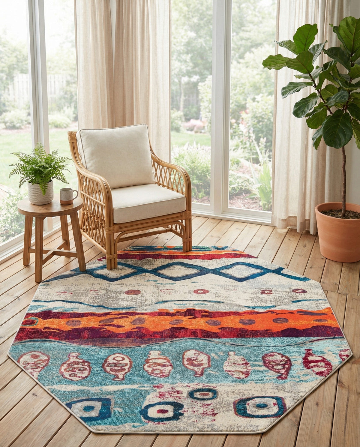 Colorburst Oasis Collection Area Rug -  Lagoon Octagon Multi  lifestyle 85