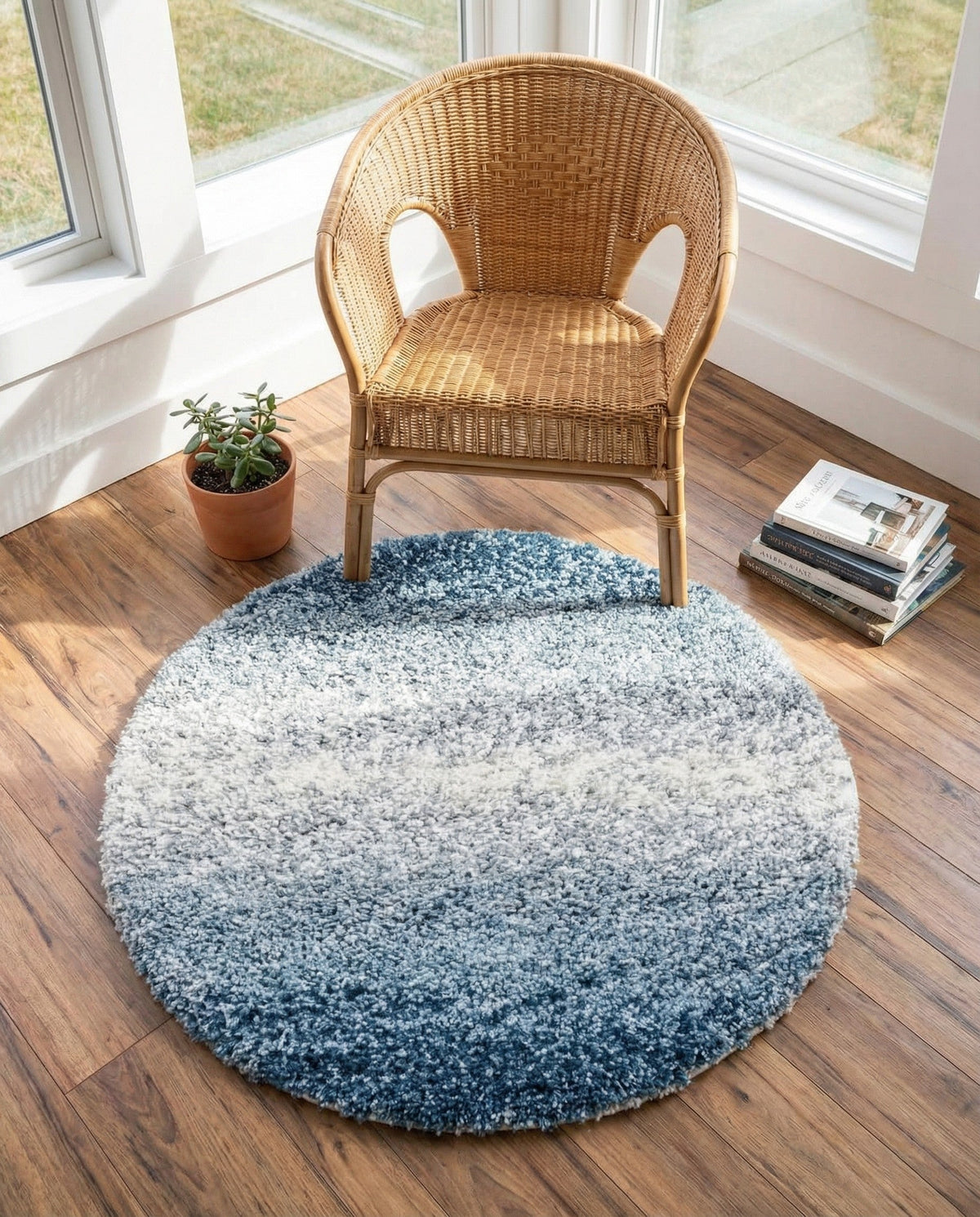 Cozy Cove Shag Collection Area Rug -  Lagoon Round Blue  lifestyle 96