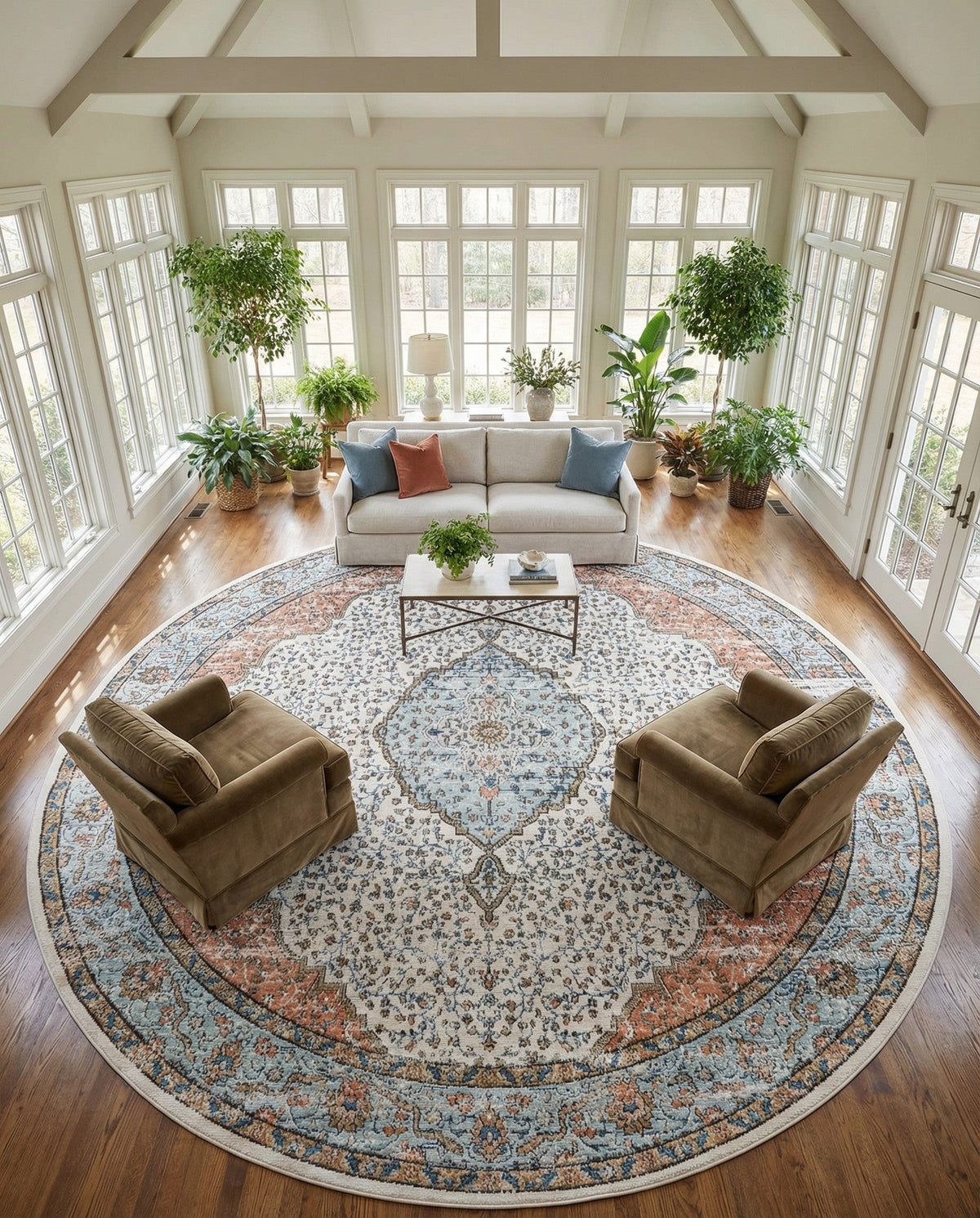 Mykonos Manor Collection Area Rug - Delos Round Ivory  lifestyle 160