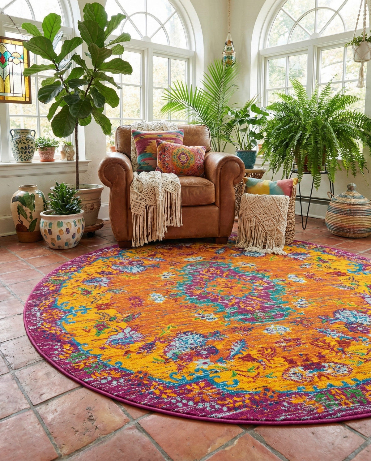 Caribbean Cove Collection Area Rug -  Nevis Round Orange  lifestyle 104