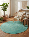 Woven Seaside Jute Collection Area Rug - Savannah (Turquoise) Round Turquoise  lifestyle 64
