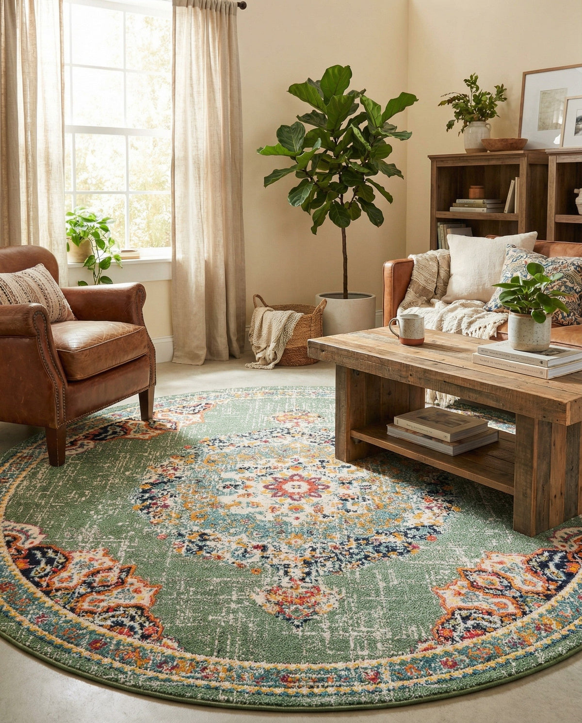 Brighton Terrace Collection Area Rug - Hove (Green) Round Green  lifestyle 96