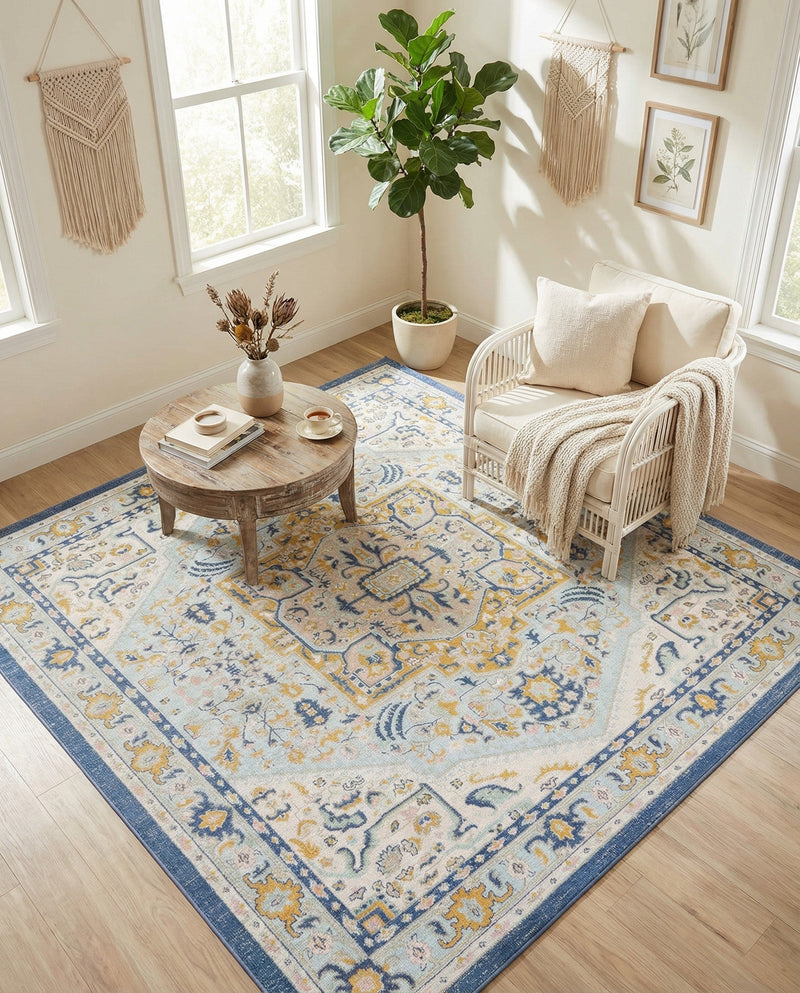 Savannah Series Collection Area Rug - Charleston (Sky blue) Square Sky blue  lifestyle 27