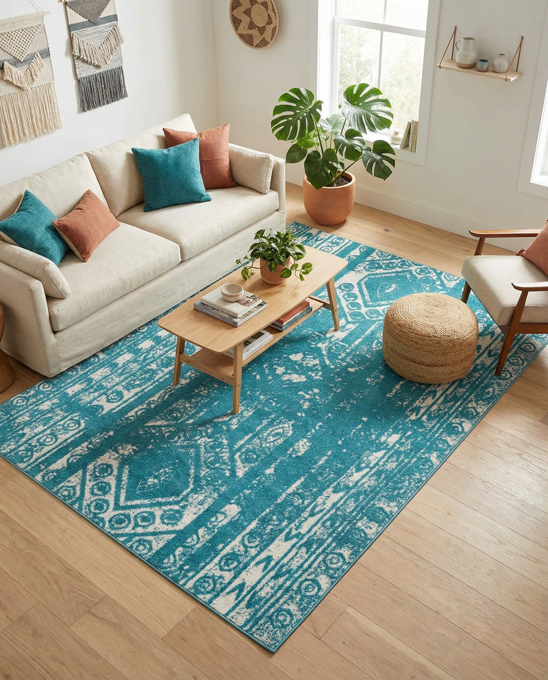 Brighton Stripes Collection Area Rug - Sussex (Turquoise) Rectangle Turquoise  lifestyle 11