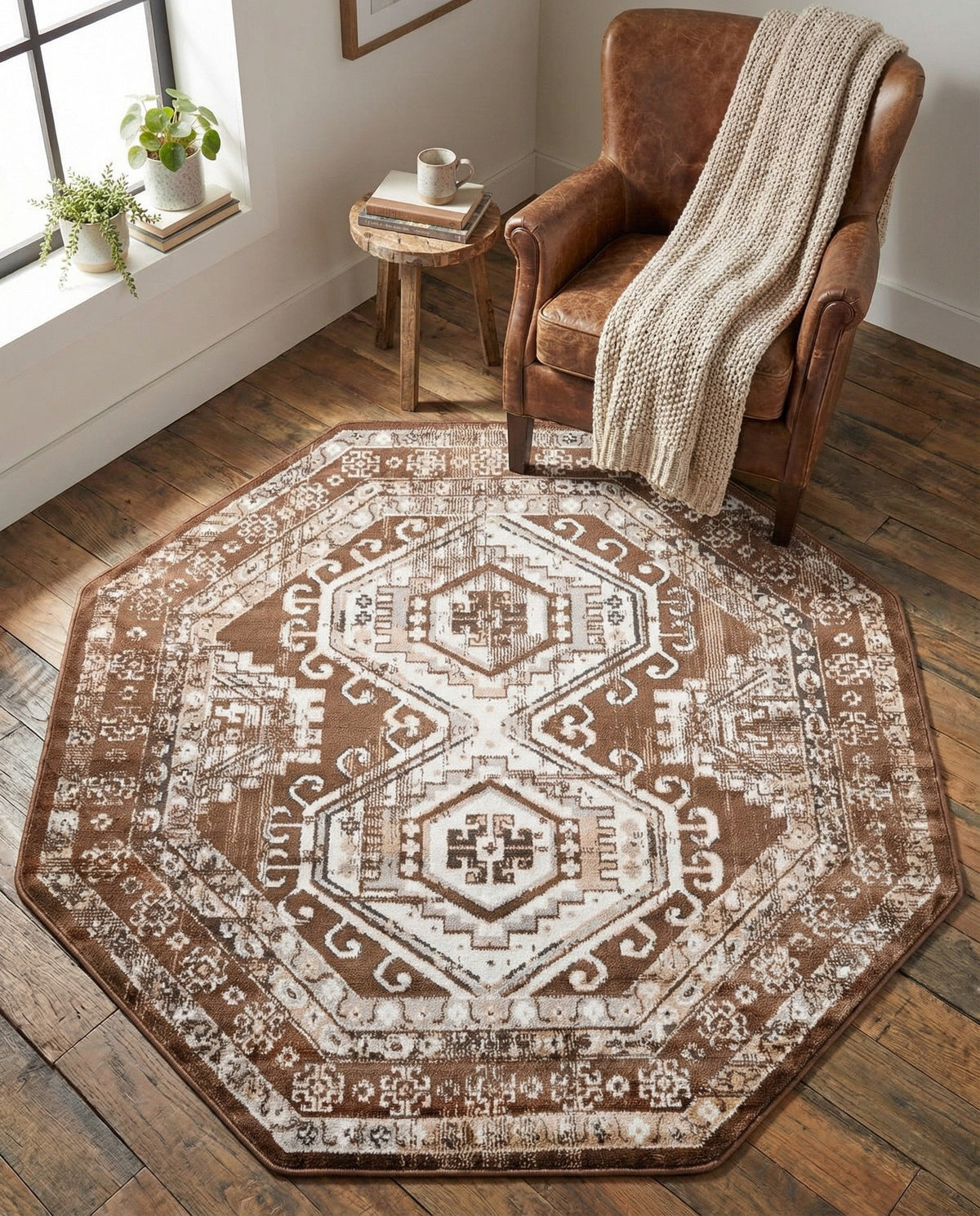 Savannah Elegance Collection Area Rug -  Tybee (Brown) Octagon Brown  lifestyle 94