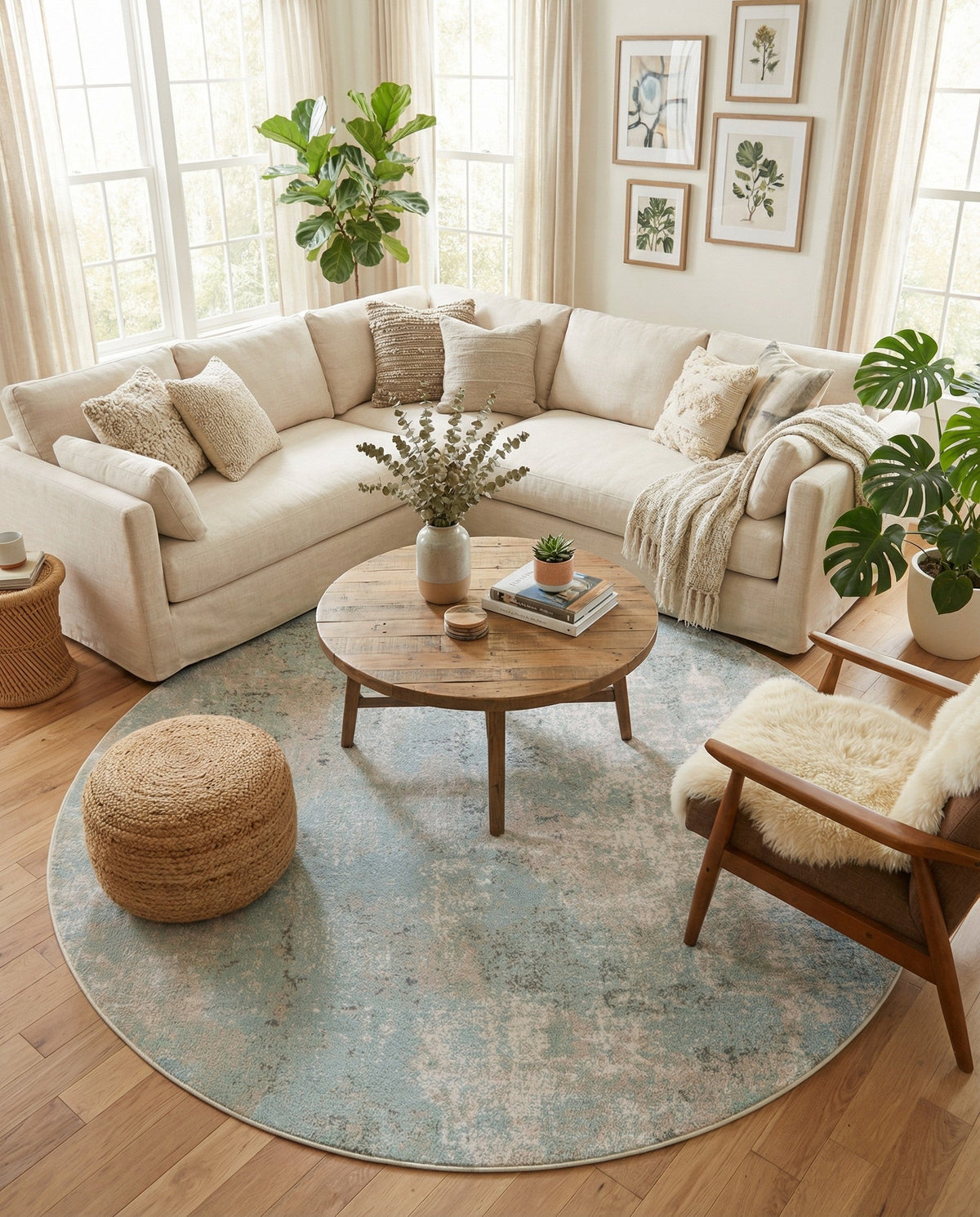 Lagoon Oasis Collection Area Rug -  Seagrass Round Teal  lifestyle 139