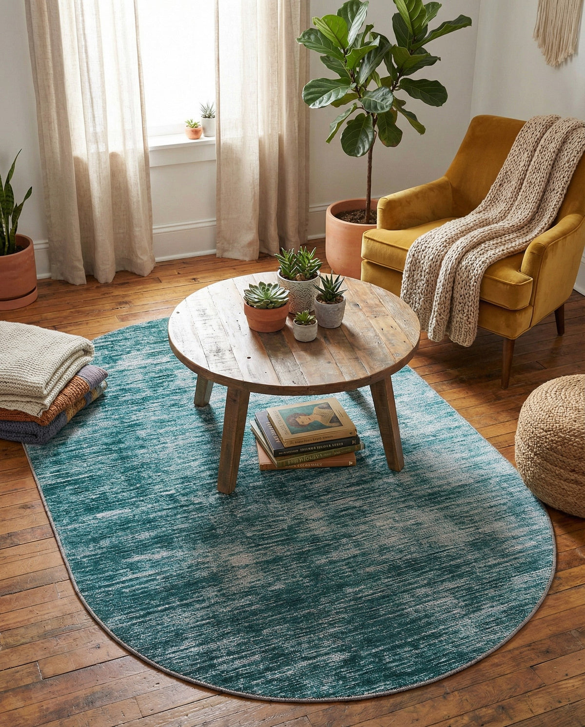 Sahara Essence Collection Area Rug - Oasis (Teal) Oval Teal  lifestyle 85