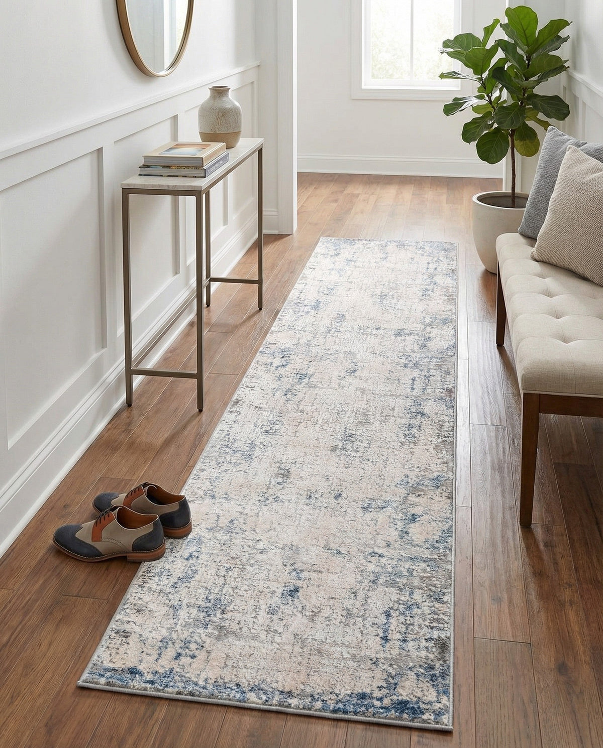 Aegean Elegance Collection Area Rug -  Milos Runner Gray Blue  lifestyle 67