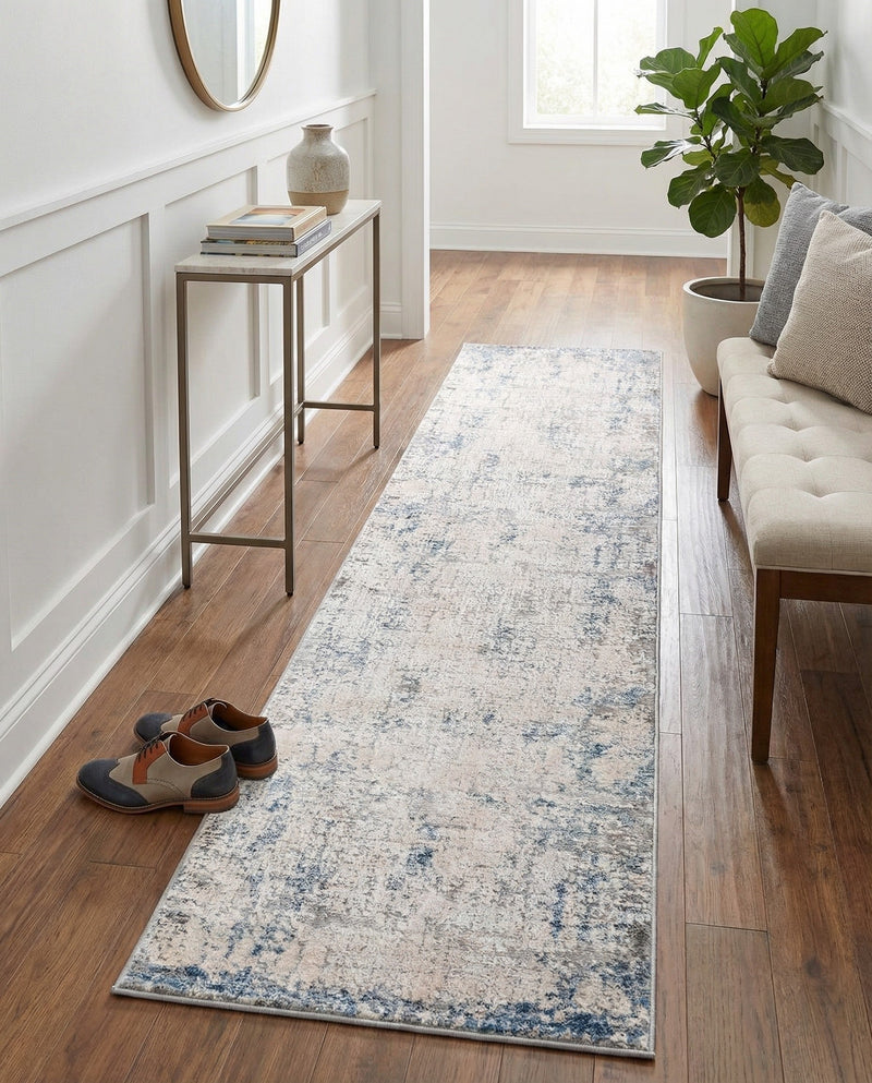 Aegean Elegance Collection Area Rug -  Milos Runner Gray Blue  lifestyle 67
